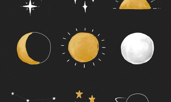 An illustration of a night, with different variations of moon light and heavenly bodies