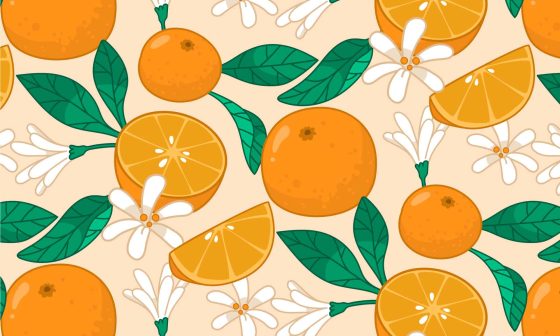 Sketch-style design of oranges in a fruit pattern