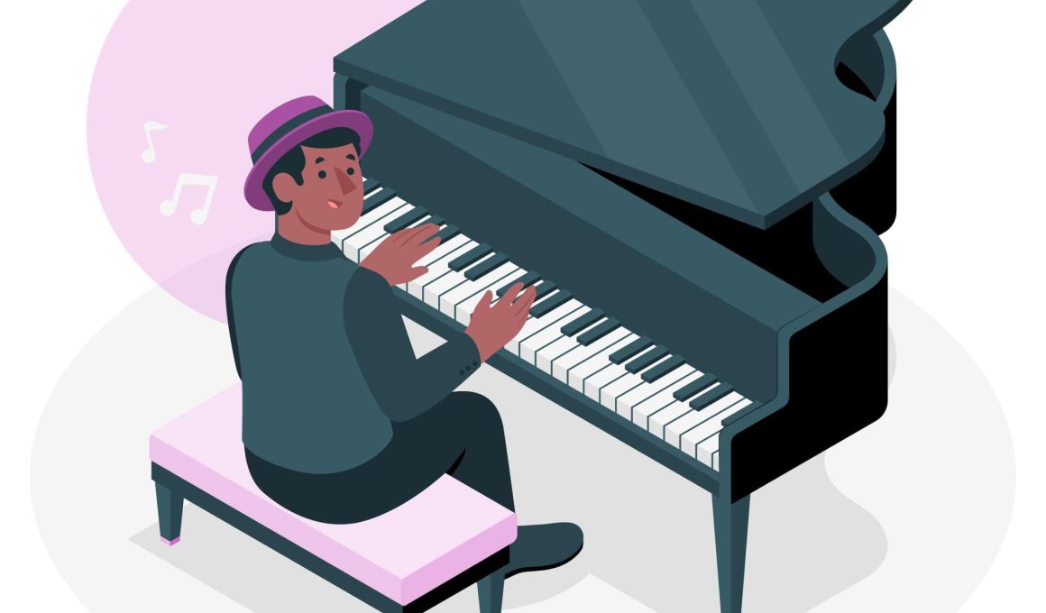 Illustration of a jazz piano concept featuring a grand piano