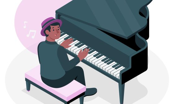 Illustration of a jazz piano concept featuring a grand piano