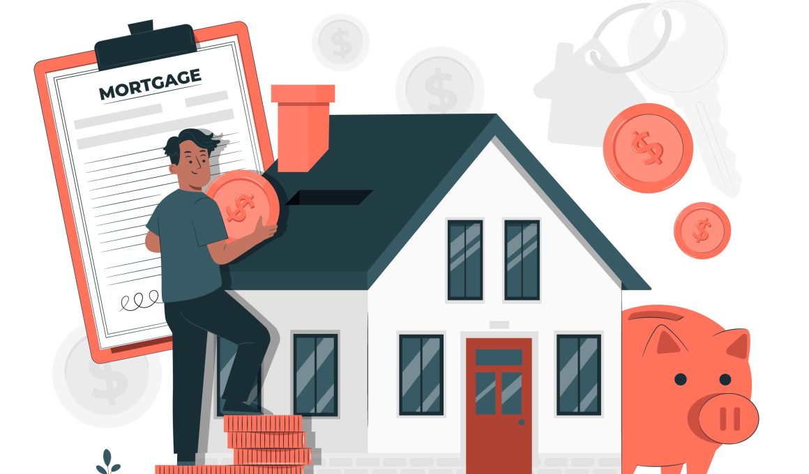 Illustration depicting the concept of a mortgage with a house and financial symbols