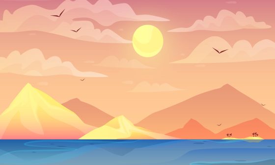 Illustration of a Serene morning sunrise with soft pastel colors