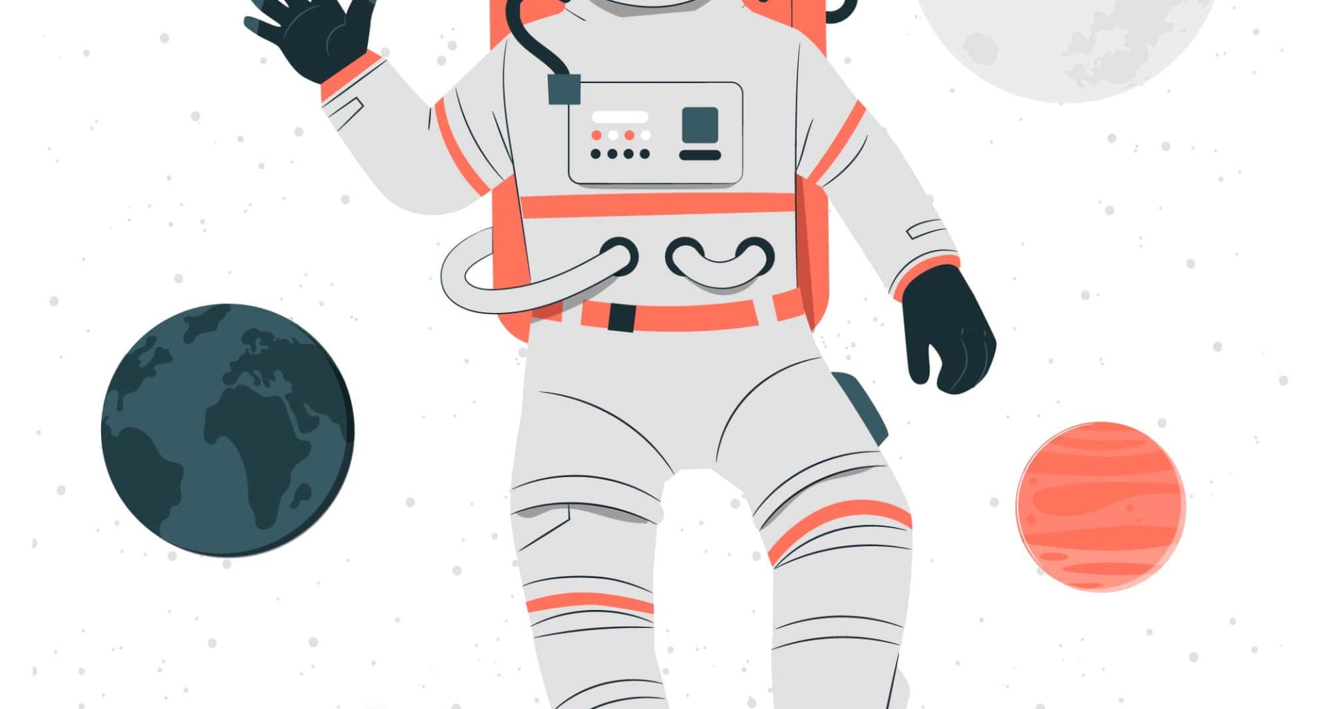 Detailed graphic of an astronaut suit, including components like the helmet, suit, and oxygen tanks