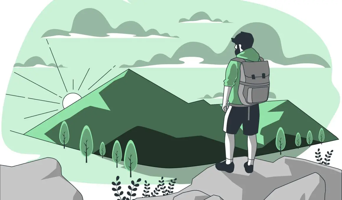 A man with a backpack stands atop a rock, admiring the breathtaking mountain landscape before him.