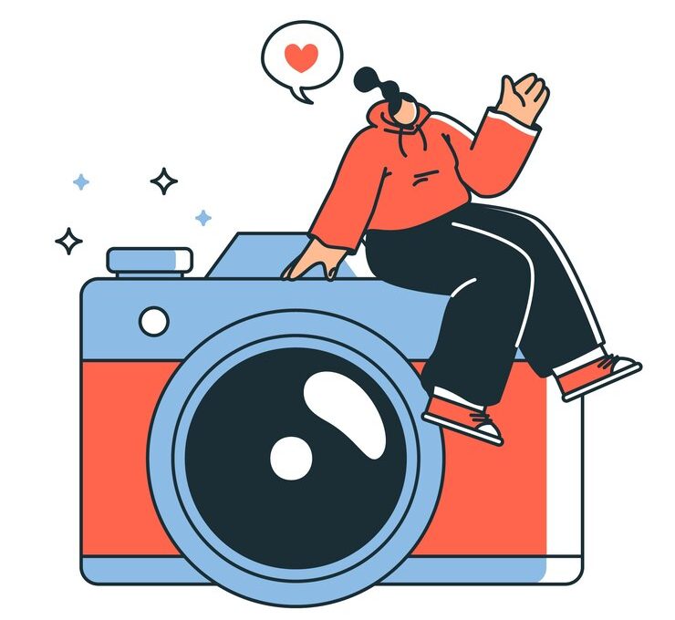 Digital camera concept illustration with lens and buttons