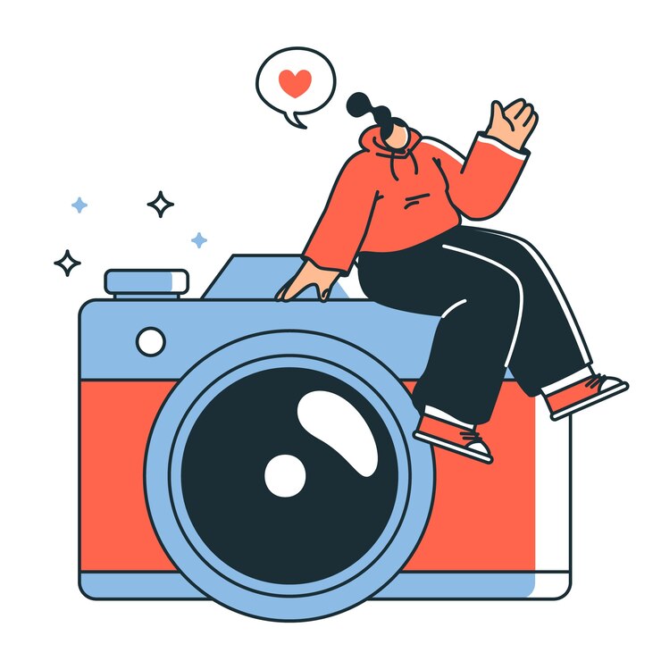 Digital camera concept illustration with lens and buttons