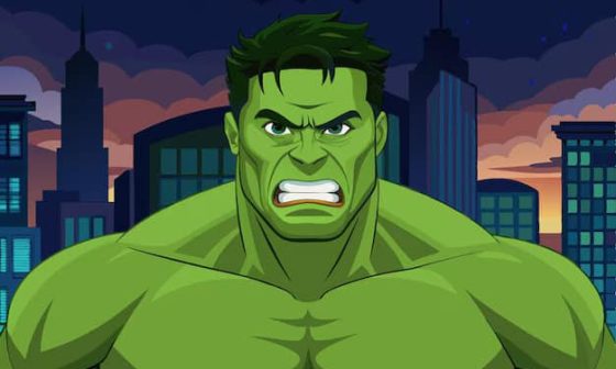 Dynamic comic illustration of the Hulk, with a focus on his hulking figure and dramatic pose