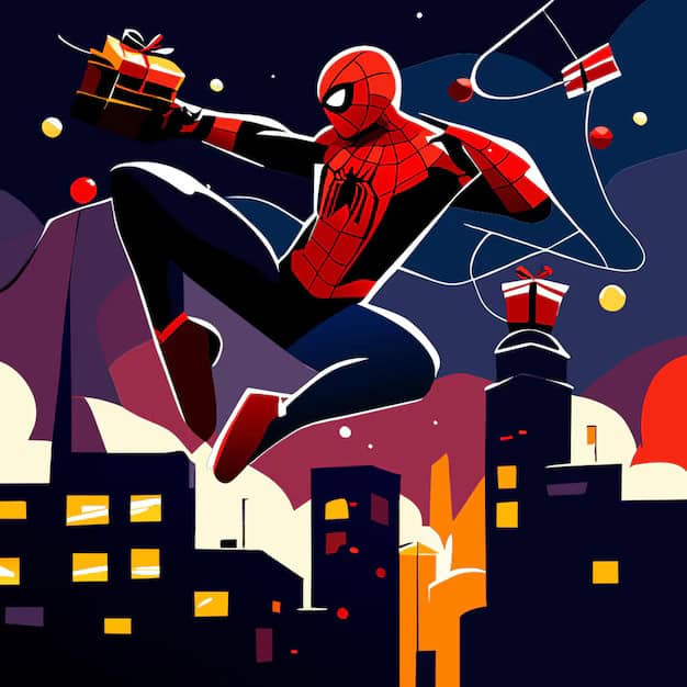 Vector illustration of Spider-Man in a dynamic pose, showcasing his iconic suit and web-shooting action