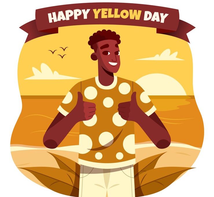 Flat vector art depicting a yellow day, with sunny weather and vibrant yellow hues