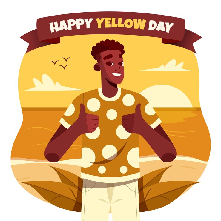 Flat vector art depicting a yellow day, with sunny weather and vibrant yellow hues