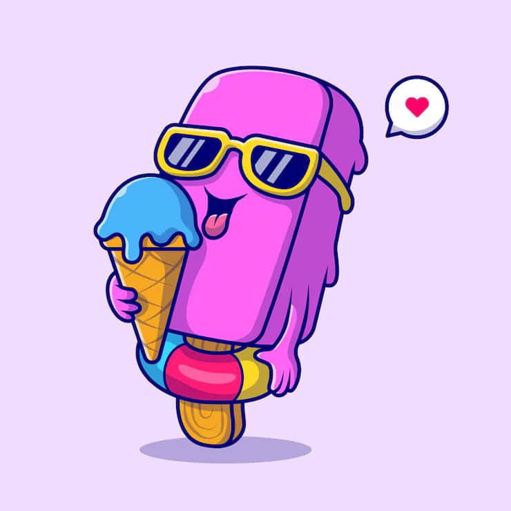 A cartoon ice cream bar wearing sunglasses, accompanied by a speech bubble, exuding a fun and playful vibe