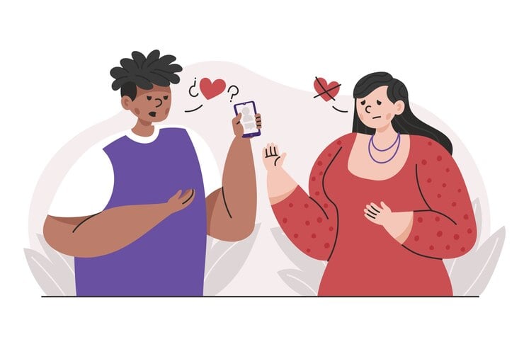 A pair of people enthusiastically holding a phone featuring heart graphics, responding to hinge together we could prompt