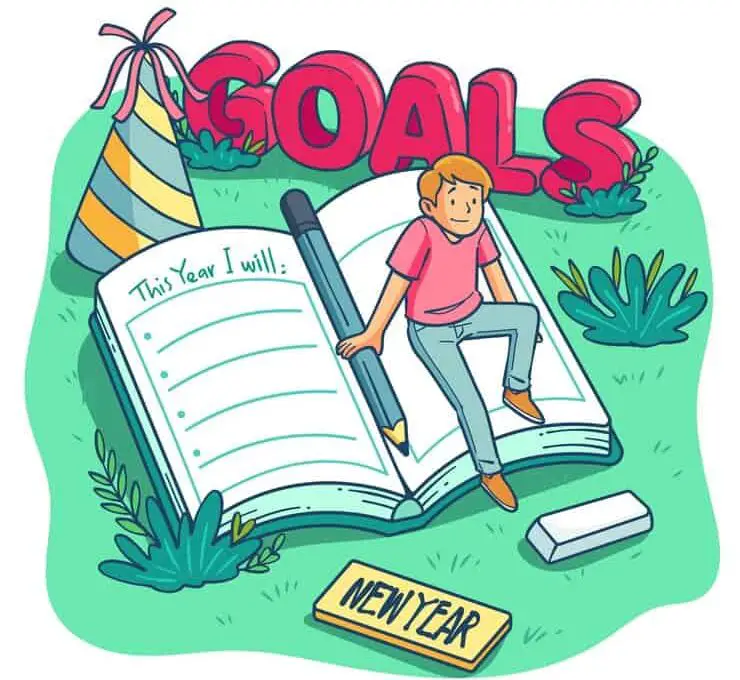 Vector illustration depicting goals and New Year's resolutions, featuring motivational elements and a vibrant design.