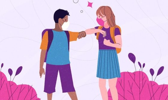 Illustration of a girl checking out a boy in attraction