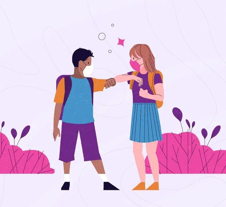 Illustration of a girl checking out a boy in attraction