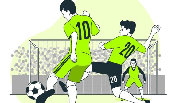 An illustration of two talented soccer players on the field playing for the worldcup