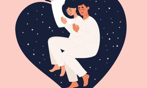 A vector illustration of a loving couple cuddling each other