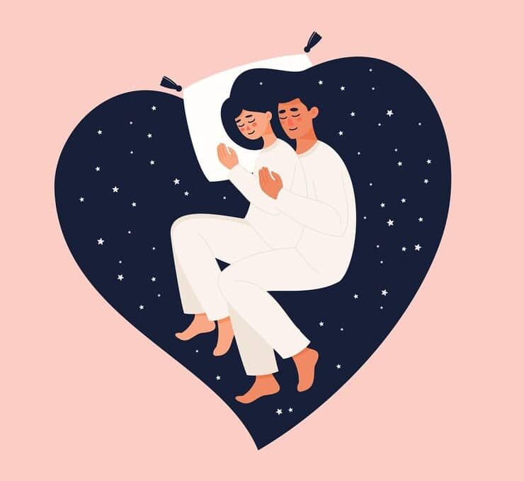 A vector illustration of a loving couple cuddling each other