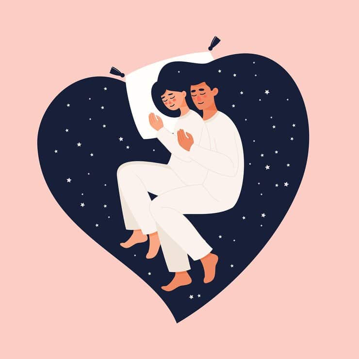 A vector illustration of a loving couple cuddling each other